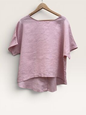 latico Linen Short-Sleeve Blouse Shell Button Down Back